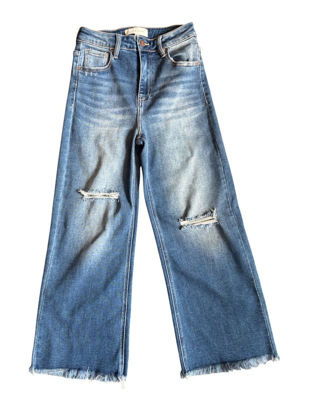Risen Jeans High-Rise Distressed Wide-Leg Cropped Jeans Size 3/26